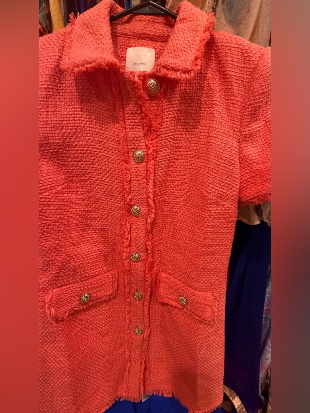 Cinq a sept Coral Button-Front Textured Top with Gold Buttons